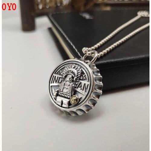 New S925 Sterling Silver Necklace Mens Trendy Punk Hip Hop All-match Bottle Cap Pendant