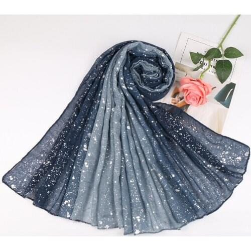 Plain Shimmer Silver Glitter Cotton Scarf Women Muslim Hijab Ombre Scarves Gradient Long Shawl Wrap Womens Headscarf 180*90cm