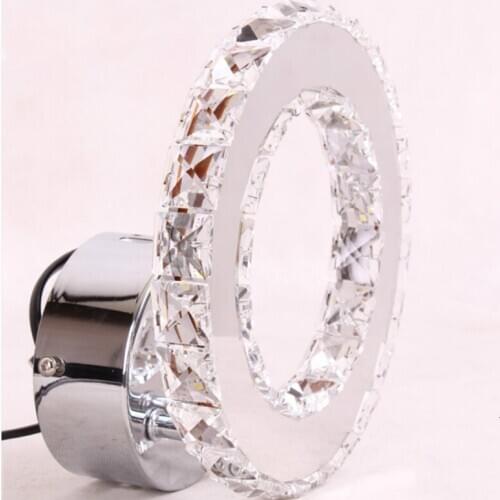 Simple modern stainless steel crystal decorative wall lamp round LED bedside bedroom aisle staircase study lamp LB022920