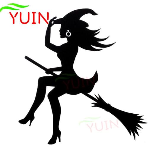 Sexy Witch on Broomstick Christmas Horror Car Decals Body Decoration Personality PVC Waterproof Stickers Can Be Customized Color