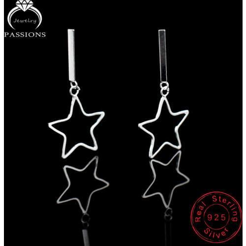 Hot Sale Fashion Long Tube Shake Hollow Star Drop Earrings 925 Sterling Silver Maxi Pendant Ear Stud Women Eardrop Jewelry Gift
