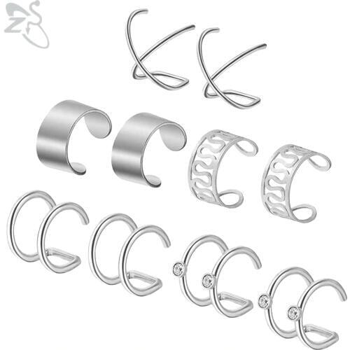 ZS 10 Pcs/lot Basic Stainless Steel Clip Earring Unisex Ear Cuff Clip On Earrings Helix Cartilage No Pierced Earrings Jewelrys