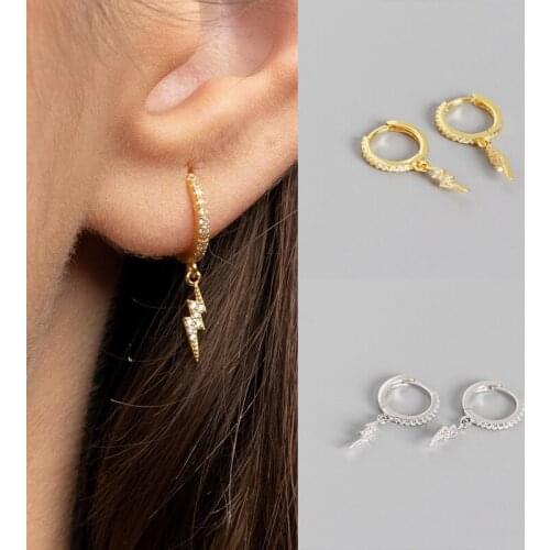 925 Sterling Silver Ear Buckle Small Lightning Exquisite Pendant Minimalist Style Hoop Earrings For Women Daily Wear Jewelry