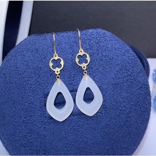 SHILOVEM 18k yellow gold real Natural white Jasper drop earrings classic fine Jewelry wedding gift new plant myme13206892hby