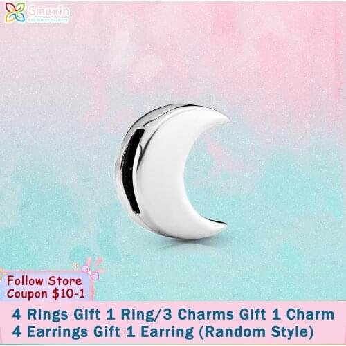 Smuxin 925 Sterling Silver Bead Moon Clip Charm fit Original fit Original Pandora Bracelets for Women Jewelry Making Gift