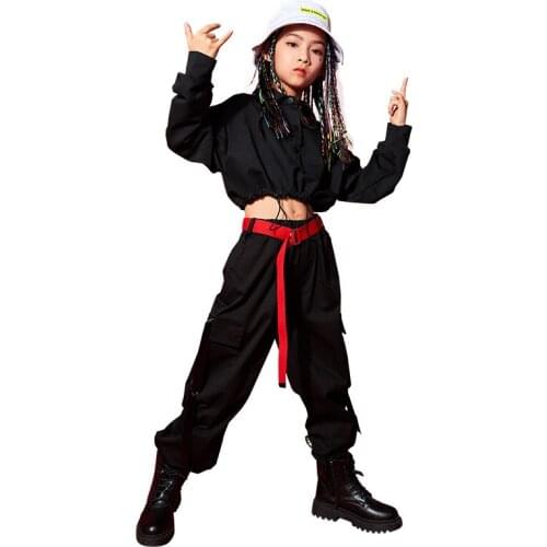 Girls Hip Hop Dance Clothes Street Jazz Performance Costume Tops Pants Black Hiphop Suit Catwalk Ballroom Practice Wear