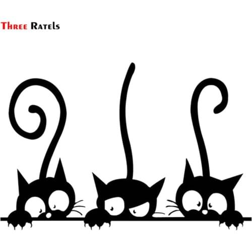 Three Ratels FTZ-5 # 20x8cm Window Wall Car Stickers Cute 3D Big Eyes Decal Black Sticker Peeking Cat