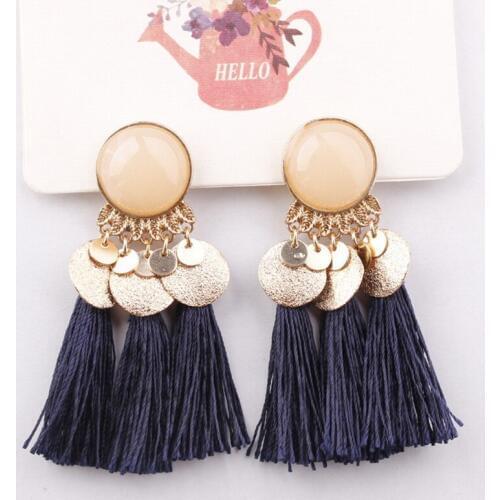 ZWPON 2019 Hot Sale BOHO Mini Disc Layer Cotton Tassel Earrings for Women Fashion Gold Statement Large Earring Jewelry Wholesale