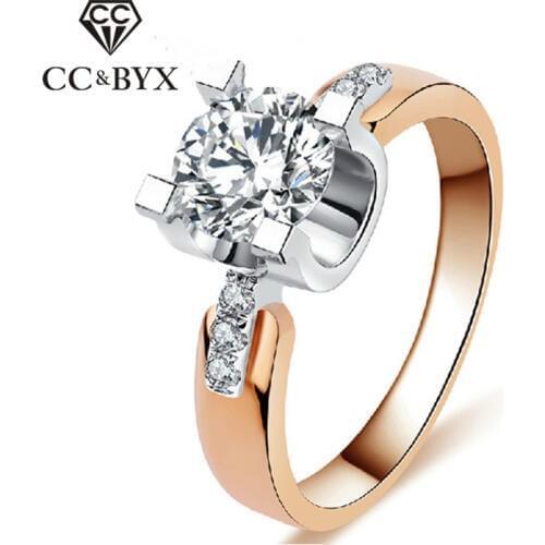 High quality rose gold & white Cincin Wanita rings for women zirconia wedding rings bijoux jewelry 18KR015