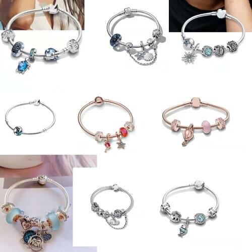 100% 925 sterling silver summer brilliance rose Pan bracelet womens gift