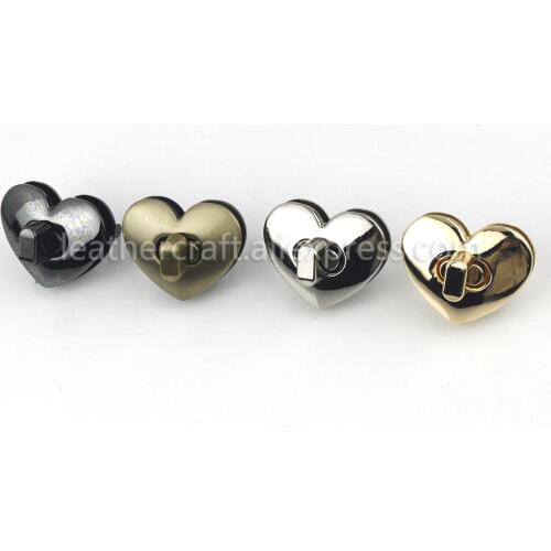 1x Metal Heart shape Bag Turn Lock Twist Lock Clasp Leather Craft Women Bag Handbag Shoulder Bag Purse DIY Hardware 1"x 1-1/4"