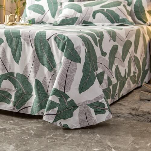 1pc High Quality Leaves Prints Ruffle Bed Flat Sheet Cotton Bedding SheetsTwin Full Queen King Size bed sheet No Pillowcase