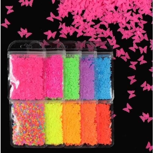 10 Bags Fluorescent Butterfly Nail Art Glitter Flakes Neon Sequins For Nail Design Manicure Decoration Acrylic Nails Accessories