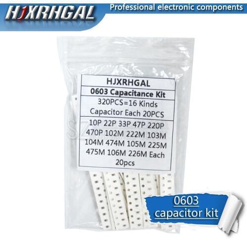 16values*20pcs320pcs 0603 SMD Capacitor assorted kit 10pF~475M component diy samples kit new and original hjxrhgal