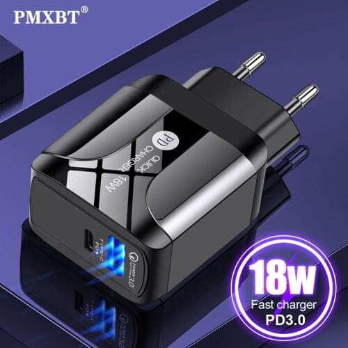 18W Wall USB PD Charger QC 3.0 Quick Charge For iPhone 12 Pro Max Huawei Mobile Phone UK US EU Plug USB C Travel Charger Adapter