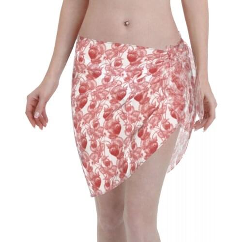 2021 Pareo Scarf Bikini Cover-Ups Wrap Kaftan Sarong Beach Sexy Skirts Flowering Strawberry Bush With Berries Swimsuit Cover-Ups