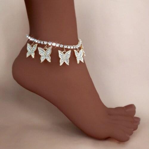 2021 Fashion Crystal Butterfly Anklets For Women Foot Jewelry Summer Beach Barefoot Ankle Bracelet Rhinestone Foot Chain On Leg