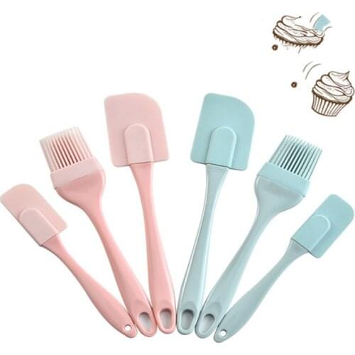 Blue Pink 3Pcs/Set Kitchen Utensils Cooking Supplies Multi Purpose Cake Spatula Baking Tools Silicone/PP Non-stick Oil Brush