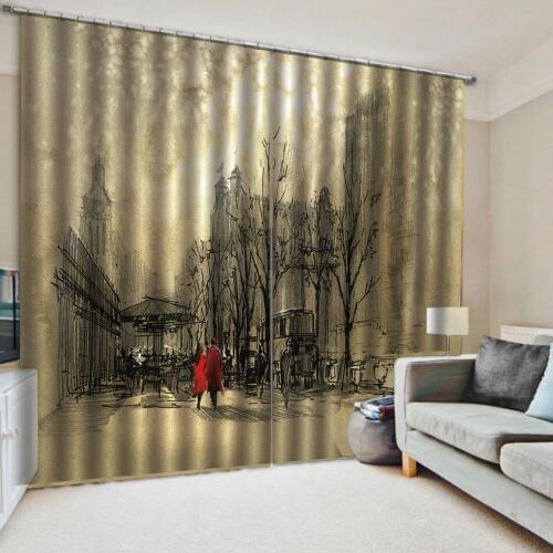 Abstract Retro curtain for living room Bedroom hotel blackout modern eyelet window curtain Street view