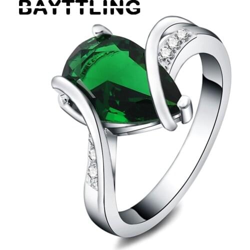 BAYTTLING 925 Sterling Silver Green Big Zircon Ring 7#/8# Elegant Ring For Woman Fashion Party Jewelry Birthday Gift