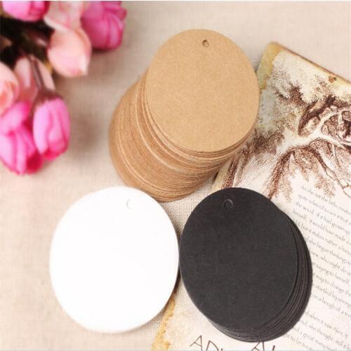 Free Shipping 200pcs Jewelry Cloth Kraft Paper Cards Round Shape Blank Display Price Tags 5x5cm