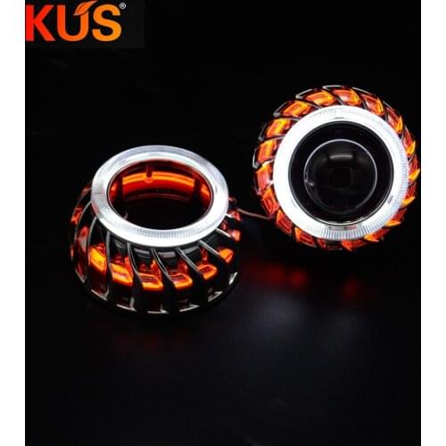 2.5inch hid bixenon car projector lens dual day running DRL led angel eyes direct for h1 h4 h7 car fire wheel new version