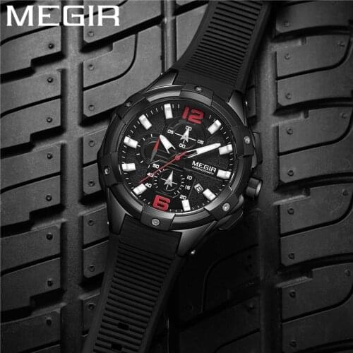 MEGIR Fashion Watch Men Chronograph Military Male Clock Top Brand Luxury Black Rubber Band Business Man Sport Wristwatch 2161