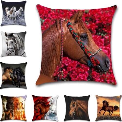 Horses Flowes Pattern White fabric Cushion Cover decorative sweet Home sofa seat friend chair kids bedroom gift pillowcase