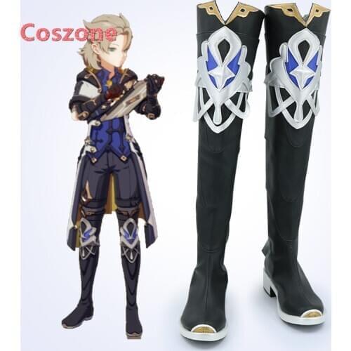 Genshin Impact Albedo Black Cosplay Shoes Boots Halloween Carnival Cosplay Costume Accessories Version 2