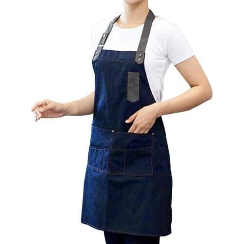 Denim Women Men Adjustable Button Pocket Home Kitchen Cafe Cooking BBQ Apron Household Cleaning Tools