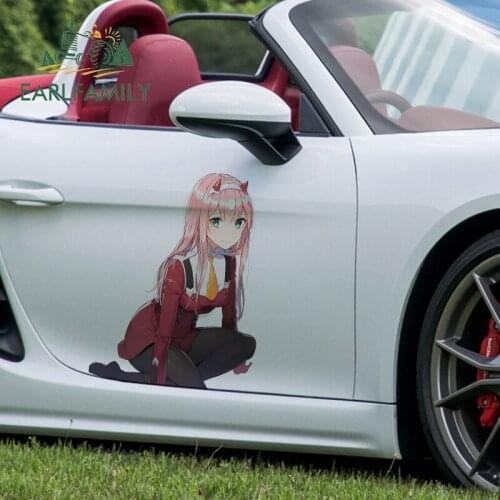 EARLFAMILY 43cm x 32.7cm For Zero Two Car Stickers Caravan Decal Funny Motorcycle Waterproof Car Styling Sticker Scratch-Proof