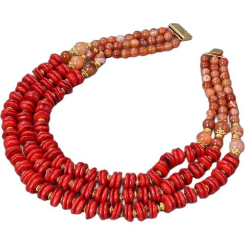 GG Jewelry 18" 3Strands Carnelian Coral Necklace