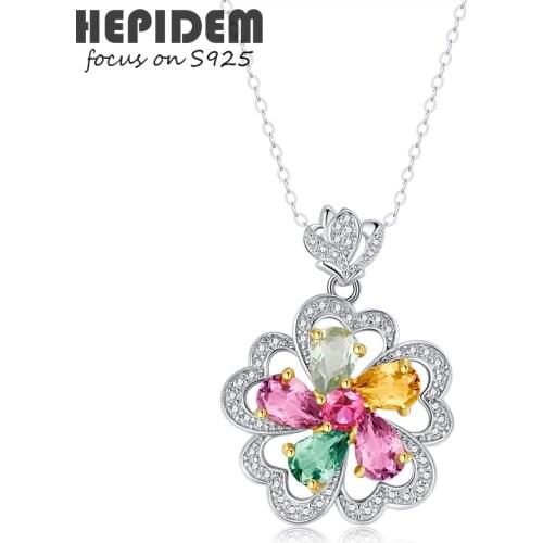 HEPIDEM Rotate 100% Tourmaline 925 Sterling Silver Necklace 2022 New Women Red Yellow Stone Gem Gemstones S925 Fine Jewelry 1419