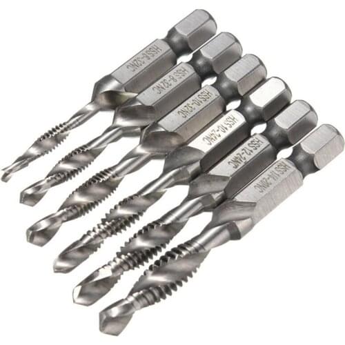 HOEN 6pcs/Set 1/4” Hex Shank Magnetic Screw Tap Drill Bits Countersink Tap Bit Set High Speed Steel Quick Change Screwdriver