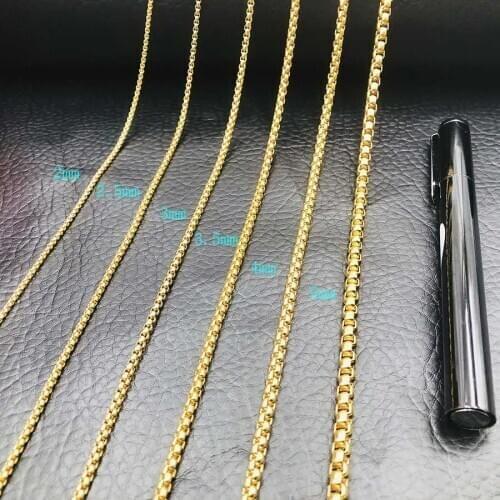 Huan Wen Box Square Rolo Link Chain for Men Gold Curb Chain Necklace 45-60cm Fashion Jewelry DIY Finding NK016