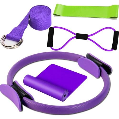 5pcs Set Yoga Pilates Circle Ring Resistance Rubber Band Stretching Belt Yoga Fitness Suit Yoga Pull Towel Fitness Accessories