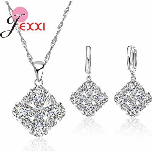 Classic Women Jewelry 925 Sterling Silver Pendant Necklace With Clear Crystal CZ Jewelry Sets Wholesale Price