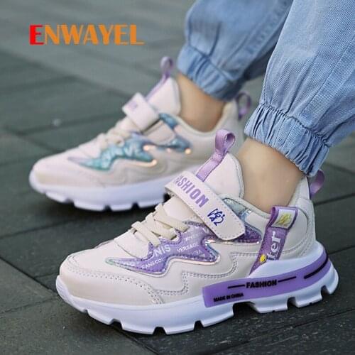 ENWAYEL Autumn PU Leather Kids Shoes For Girls Sneakers Children Fashion Comfortable Breathable Student Casual Chaussures Silver