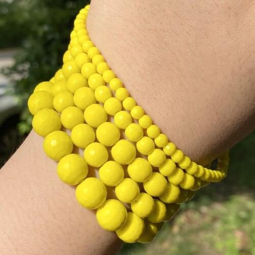 Wholesale Natural Faceted Yellow Jades Stone Round Beads For Jewelry Making 4/6/8/10mm Spacer Loose Beads Diy Bracelet Necklace