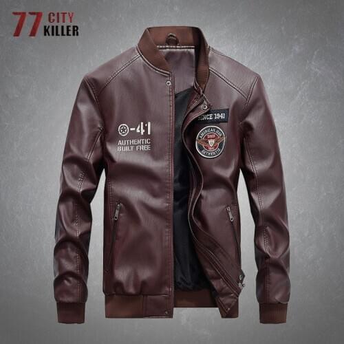 Spring Autumn Mens PU Leather Jacket Loose Casual Motorcycle Printing Coats Male Fashion Baseball Stand Collar Quality Jackets