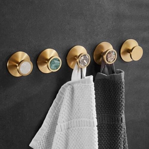 Nordic Brass Nail Free Hook Bathroom Pure Copper Gold Leather Pattern Bathroom Entrance Door Back Coat Hanger