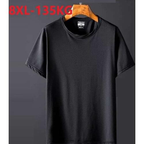 Summer plus size 8XL men hole Ice silk t-shirt short sleeve sports Breathable tees big sales soft 6XL big size fat loose tops 56