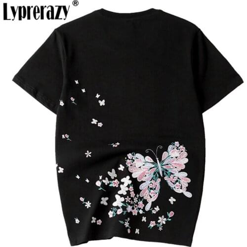 Lyprerazy Men Harajuku Casual T Shirt Butterfly Embroidery Tshirt Short Sleeve Cotton Summer Couple Tops