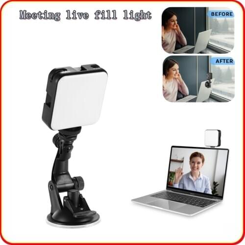 W64 6W Mini Video LED Light Conference Lighting Kit 2500K-6500K 3 Cold Shoes+ uction Cup Mount for Laptop Live Streaming