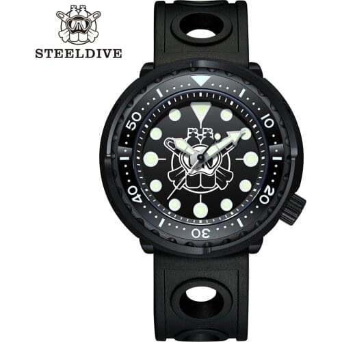 Steeldive SD1975XP 2021 New Design PVD Black Stainless Steel Case 300m Waterproof NH35 Automatic Men Dive Watch