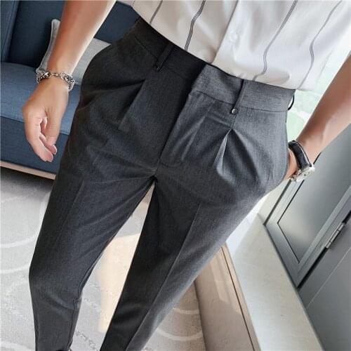 Mens Business Suit Nine-point Pants 2021 New Mens Fashion Casual Slim Social Pants Formal Office Wedding Banquet Suit Pants