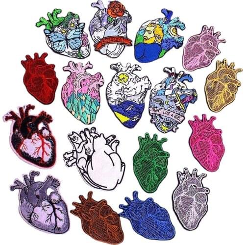 Skull Hippie Iron on Heart Patches for Clothing Stripe Human Organs Embroidered Patches for Clothes Sewing Sticker on Badge