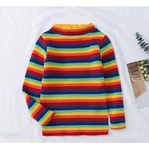 Autumn Winter Girls Sweaters Knit Toddler Kids Pullover Korean Clothes Baby Girl Sweaters Striped Rainbow Children Sweaters