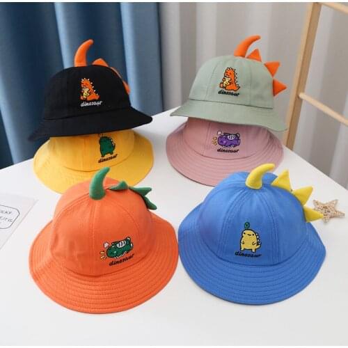 Spring and summer thin cute little dinosaur children fisherman hat fashion embroidery cartoon bucket hat baby outdoor sun hat