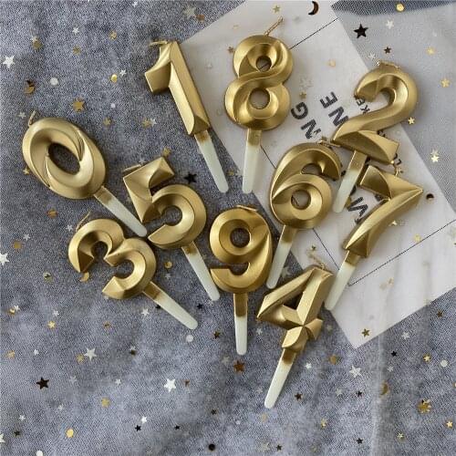 Celebration Cake Topper Gold Number 0-9 Candles for Wedding Girl Boy Birthday Party Valentine Day Anniversary Candle Decoration